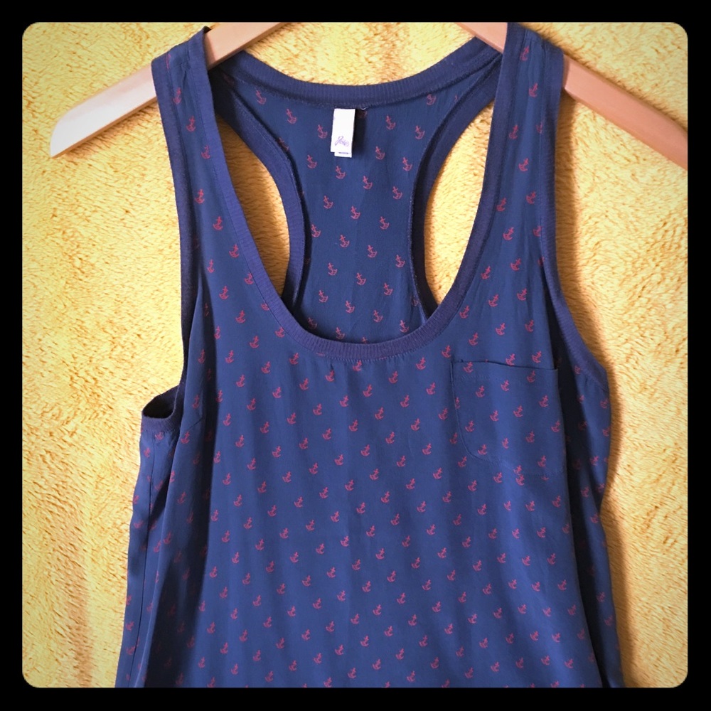 Joie silk racer back tank navy blue w/ red anchors